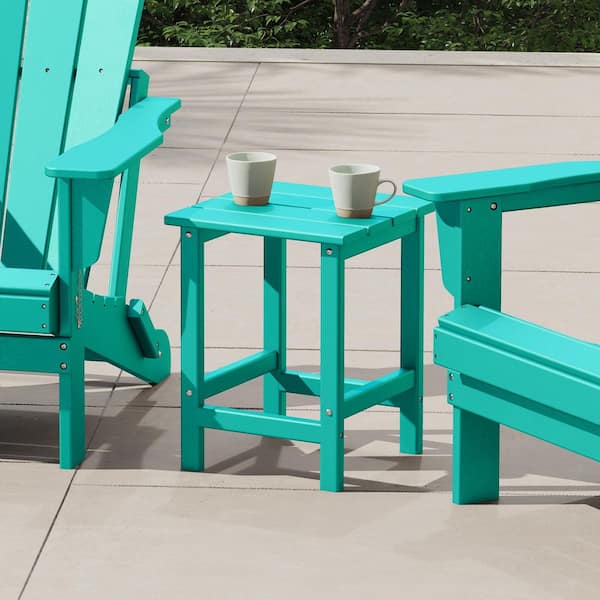 Mason 18 in. Turquoise Poly Plastic Fade Resistant Outdoor Patio Square Adirondack Side Table