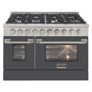 48 in. 6.7 cu. ft. 8-Burners Double Oven Dual Fuel Range Natural Gas in Stainless Steel and Cement Gray Oven Doors