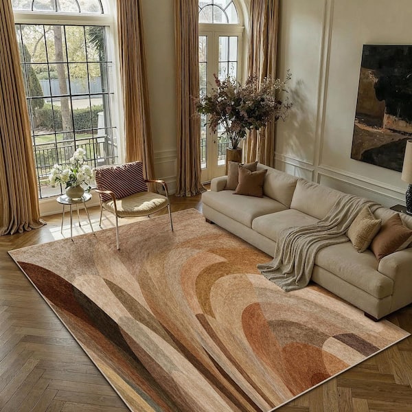 Tornado Gray/Brown 9 ft. x 12 ft. Washable Modern Abstract Area Rug