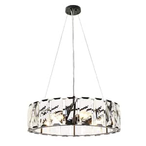 Ethel 6-Light Matte Black Drum Chandelier with Crystals and No Bulbs Included