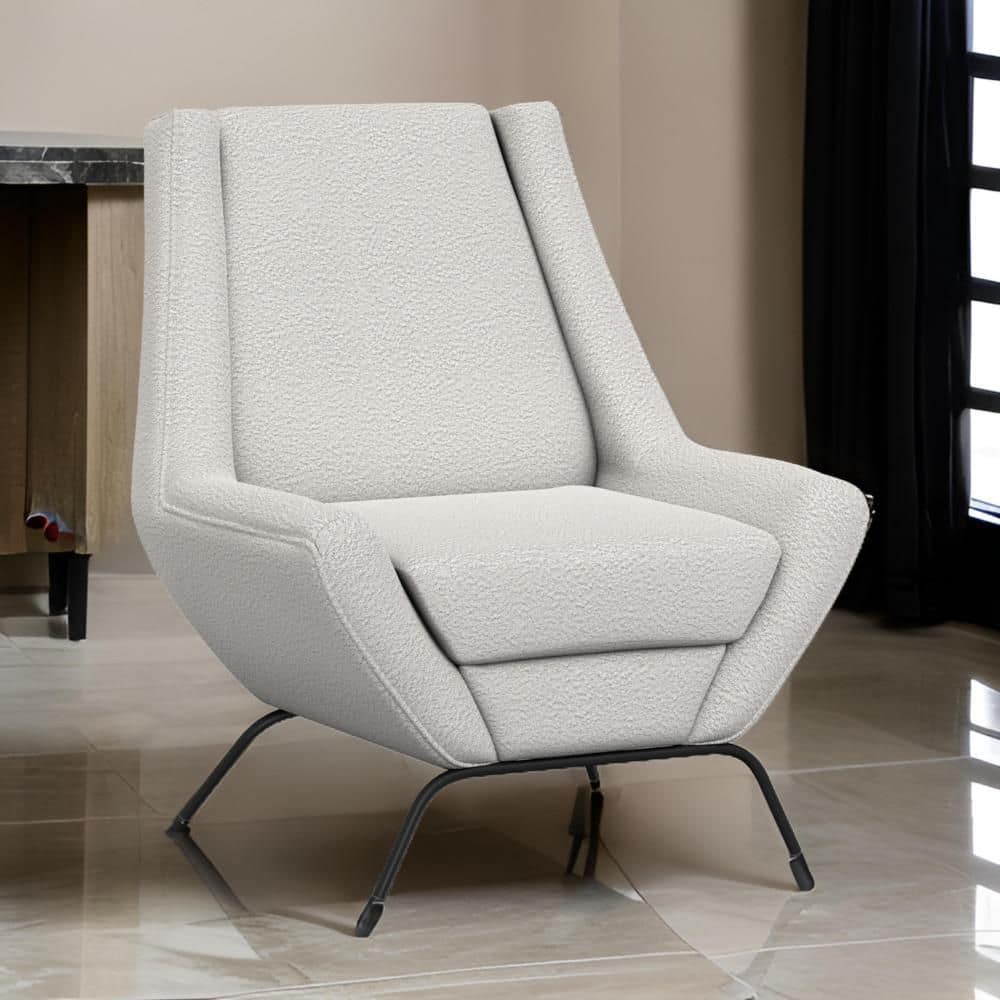 Ino Accent Chair, Ivory Polyester, Foam Cushions, Solid Pine Wood Platform By Casagear Home