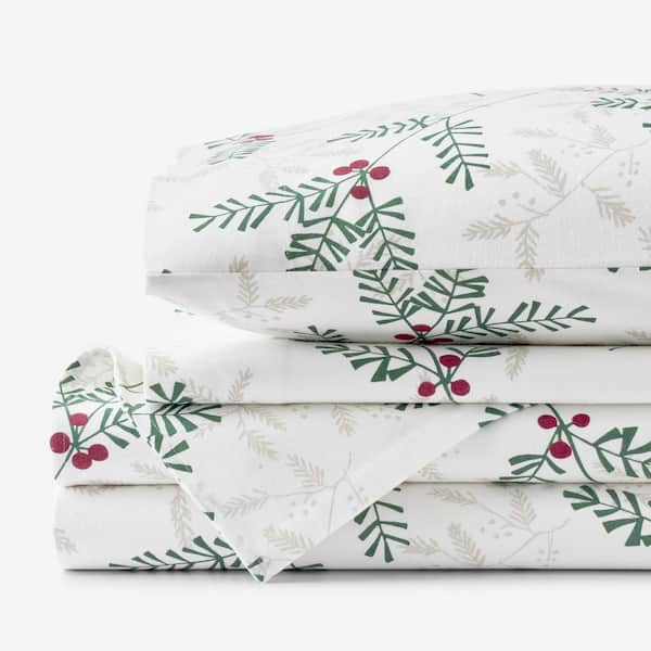 The Company Store Legends Hotel Berry Sprig Velvet Flannel Green Multi Cotton Twin Sheet Set