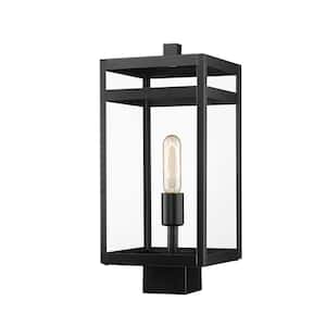 Nuri 1-Light Black 17.5 in. Aluminum Hardwired Outdoor Weather Resistant Post Light Square Fitter with No Bulb Included