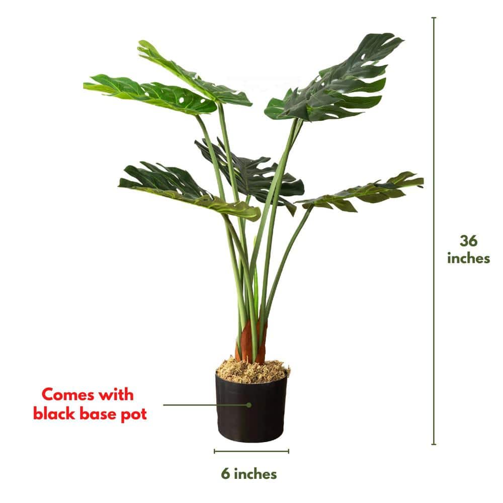 Summer Breeze 36" Faux Monstera in Sleek Black Pot