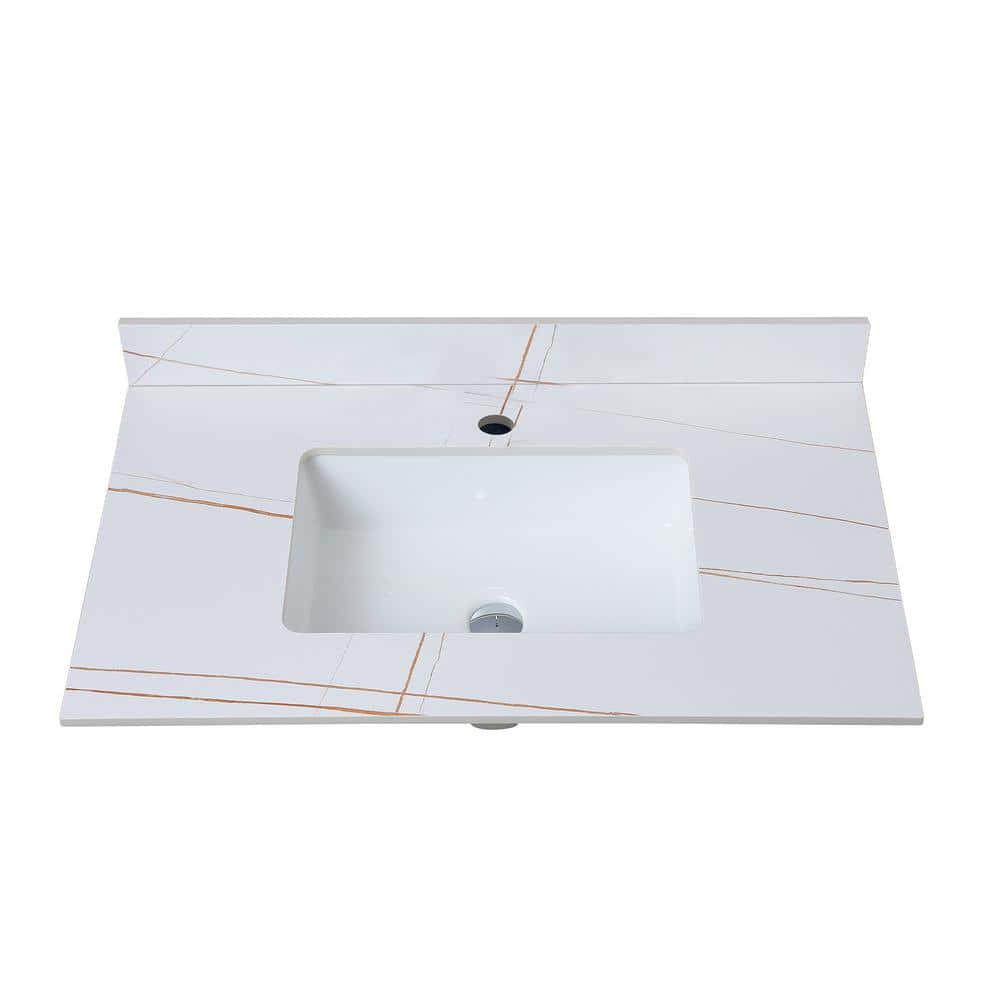 37 in. W x 22 in. D Engineered Stone Composite White Rectangular Single Sin