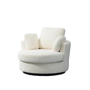 Lvory White Teddy 360° Swivel Accent Barrel Chair with 3 Pillows