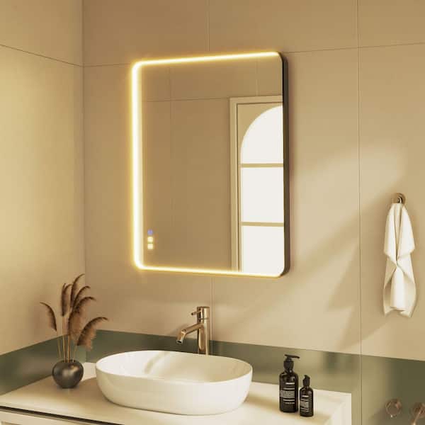 ORGANNICE Framed Light 36 in. W x 28 in. H Rectangular Aluminum Framed LED Makeup Wall Mirror in Black