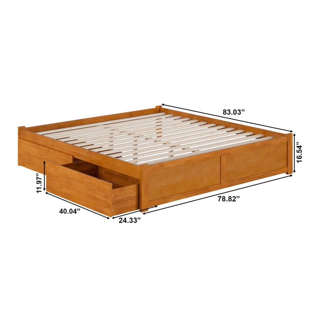Light Toffee King Wood Platform Bed with Storage Drawers