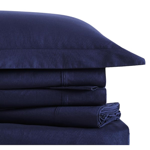 Brooklyn Loom Classic Cotton Navy Twin Sheet Set