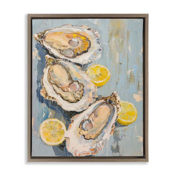 Stupell Industries Oysters and Lemon Slices by LSR Design Studio Brown Floater Frame Food Graphic Art Print 31 in. x 25 in.
