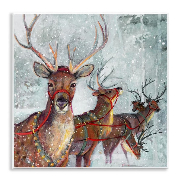 Winter Reindeer Holiday Landscape by Ruane Manning Unframed Graphic Art Print Animal, 12 in. x 12 in.