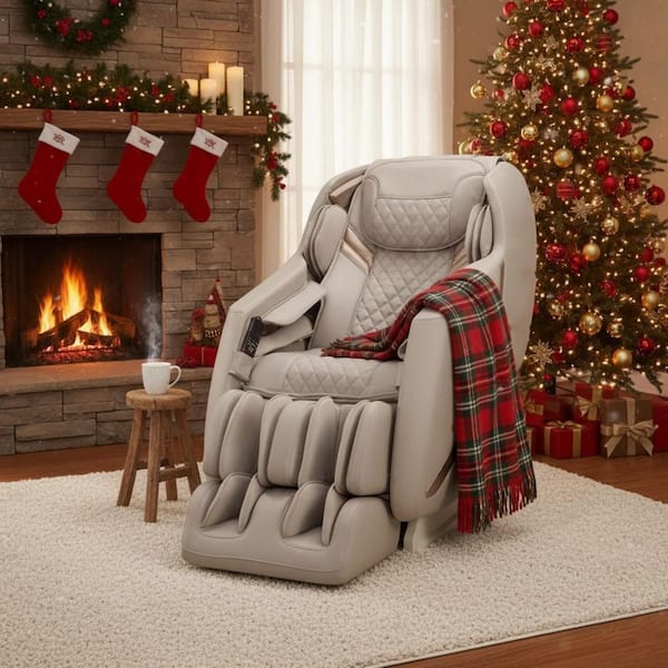 TITAN Prestige Series Taupe Faux Leather Reclining 3D Massage Chair with Foot Rollers and Heated Seat