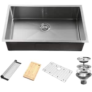 32 in. Undermount Single Bowl 16-Gauge Stainless Steel Kitchen Sink with 5 Accessories