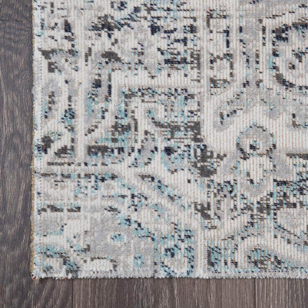 Sofia Fleur Navy Blue Aqua Medallion Indoor Outdoor Rug