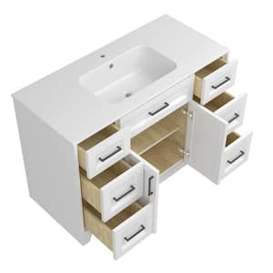 48 in. W x 21.81 in. D x 34 in. H Solid Wood Bath Vanity White Solid Surface Top, Soft Close Doors, Single Sink, White