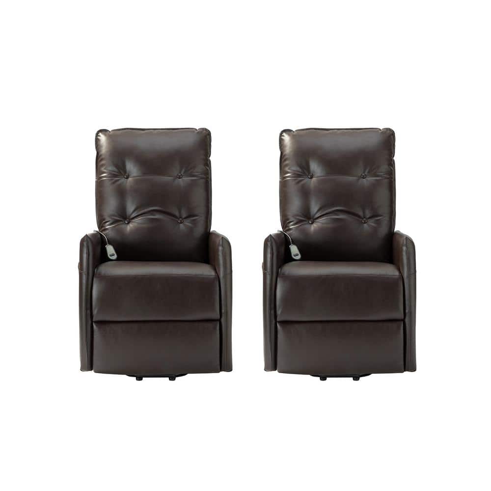 JAYDEN CREATION Karen Brown Mid-century Morden Small leather Power Livingroom Recliner chair With Tufted Back (Set of 2) -  Z2RCHF0129-B-S2