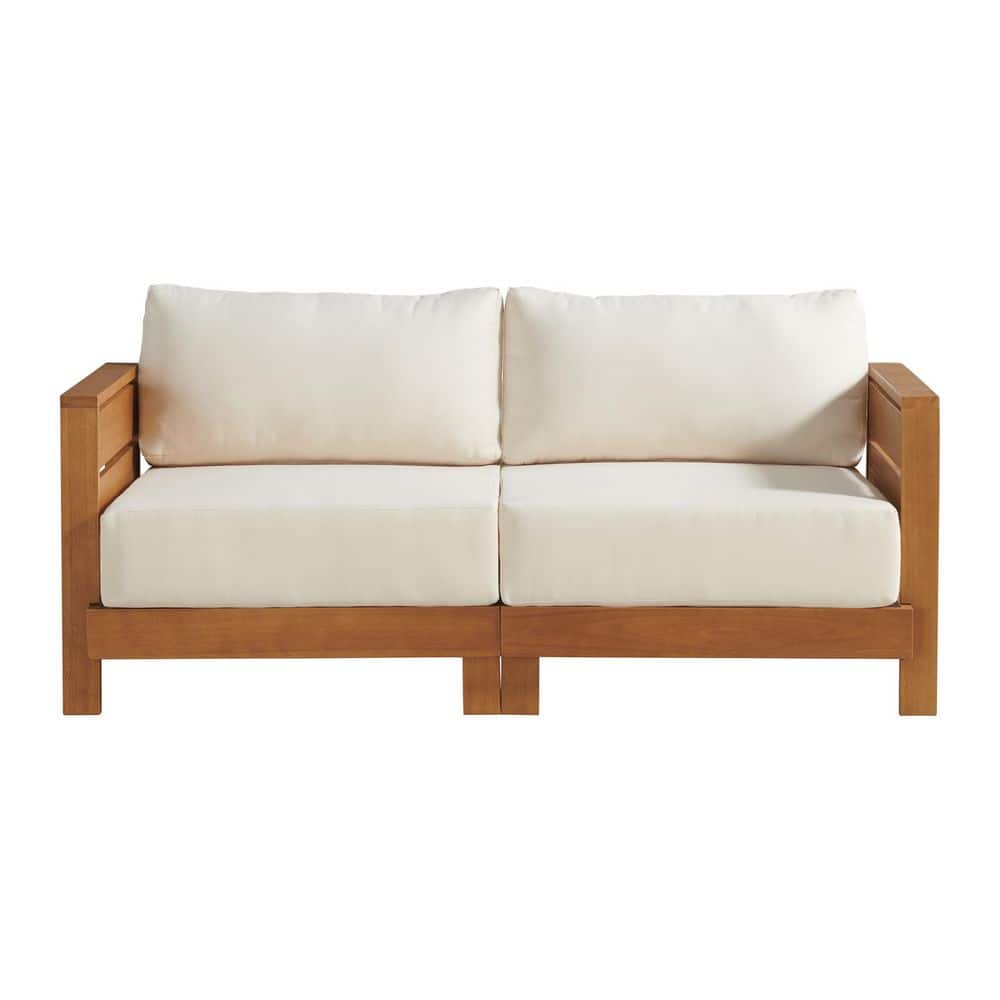 Weather-Resistant Wood Outdoor Patio Loveseat with Thick Cream Cushions price history on PriceWatchPro