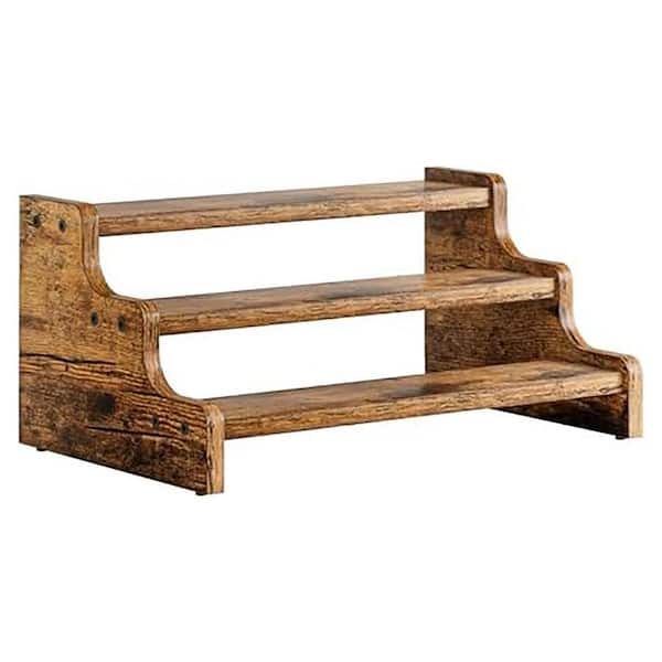 3-Tier Rustic Brown Countertop Kitchen Cabinet Spice Rack Organizer Step Shelf for Bottles Jars Bathroom