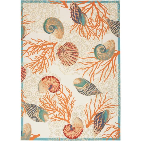 Waverly Sun N' Shade Ivory/Multi 5 ft. x 8 ft. All-over design Contemporary Indoor/Outdoor Area Rug