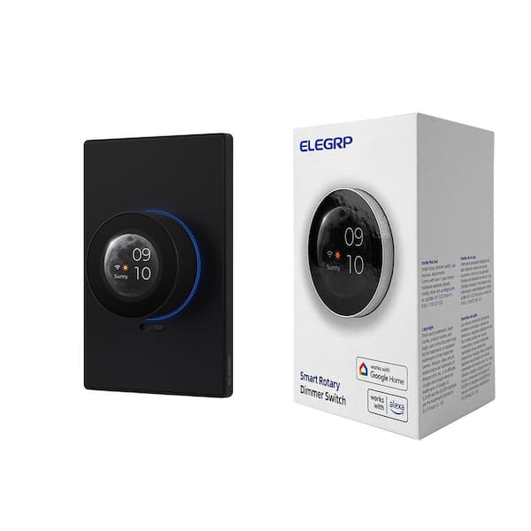 WiFi Smart Black Rotary Traic Dimmer with 1.8 in.TFT Display Screen, 3 Way, 1 Pack