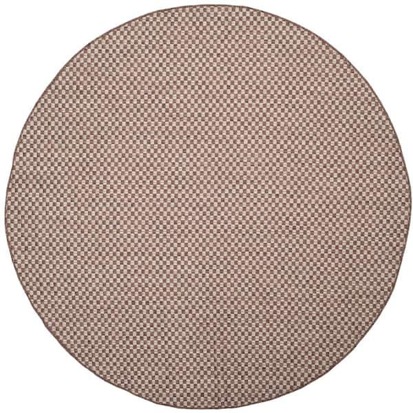 Courtyard Light Brown/Light Gray 4 ft. x 4 ft. Distressed Solid Color Indoor/Outdoor Round Area Rug