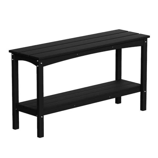 Laguna Outdoor Patio Bar Console Table with Storage Shelf Black