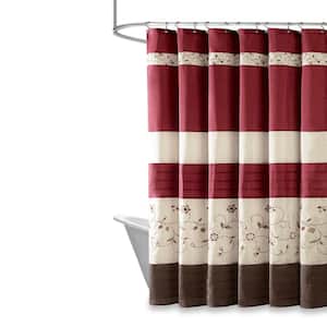Belle Red 72 in. Faux Silk Embroidered Floral Shower Curtain