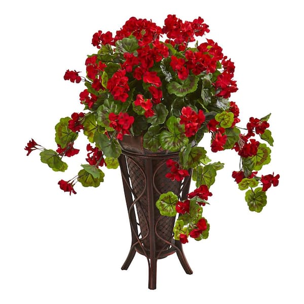 Nearly Natural Indoor Geranium Artificial Plant in Stand Planter