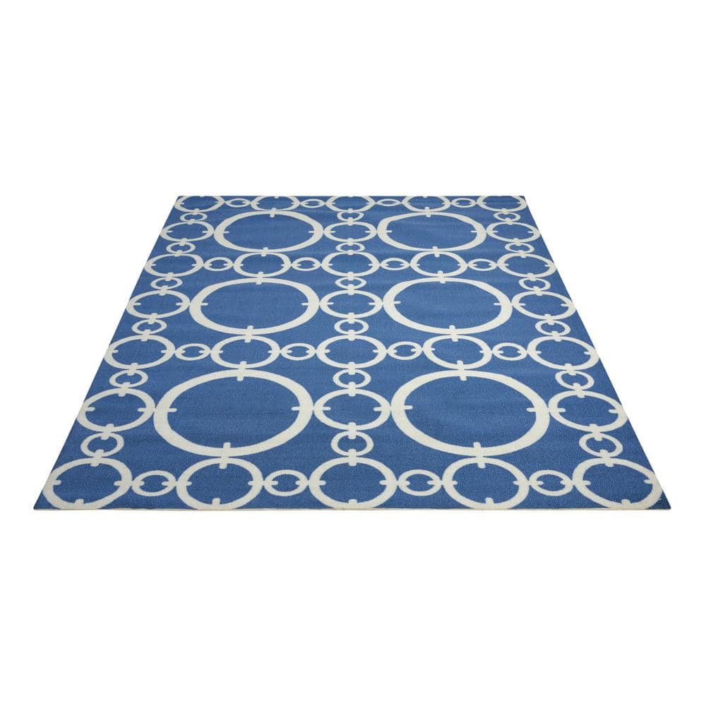 Navy Geometric Synthetic Easy Care Rectangular Area Rug