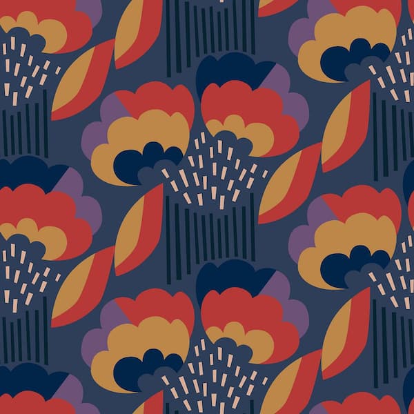NuWallpaper Retro Esme Navy Peel and Stick Wallpaper Sample