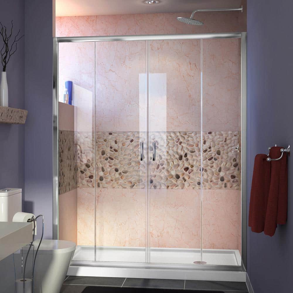 Visions 60 in. W x 32 in. D x 74-3/4 in. H Semi-Frameless Shower Door in Chrome with White Base Right Drain price history on PriceWatchPro