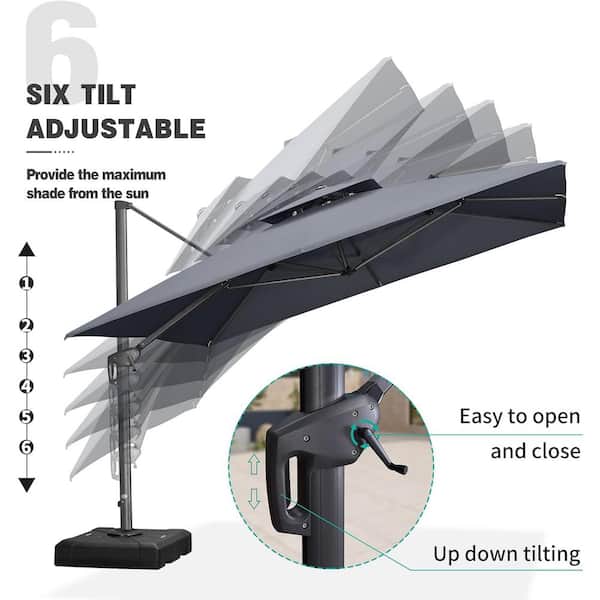 11 ft. Square 2-Tier Aluminum Cantilever 360-Degree Rotation Patio Umbrella with Base, Gray
