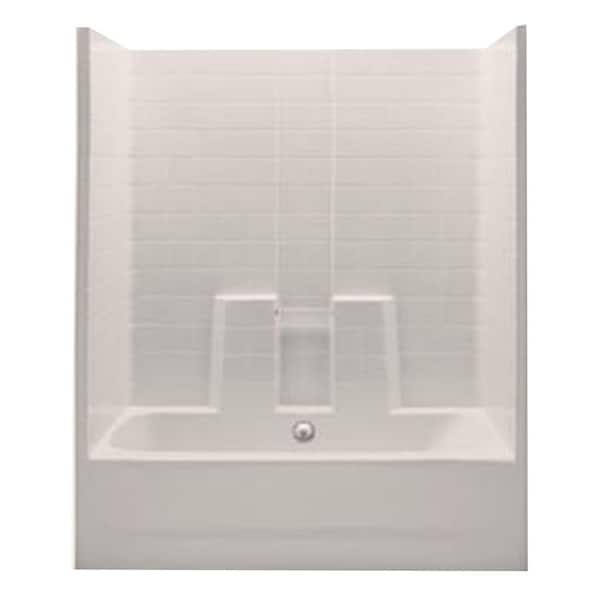 Aquatic Everyday 60 in. x 30 in. x 74 in. 1-Piece Bath and Shower Kit with Center Drain in Biscuit