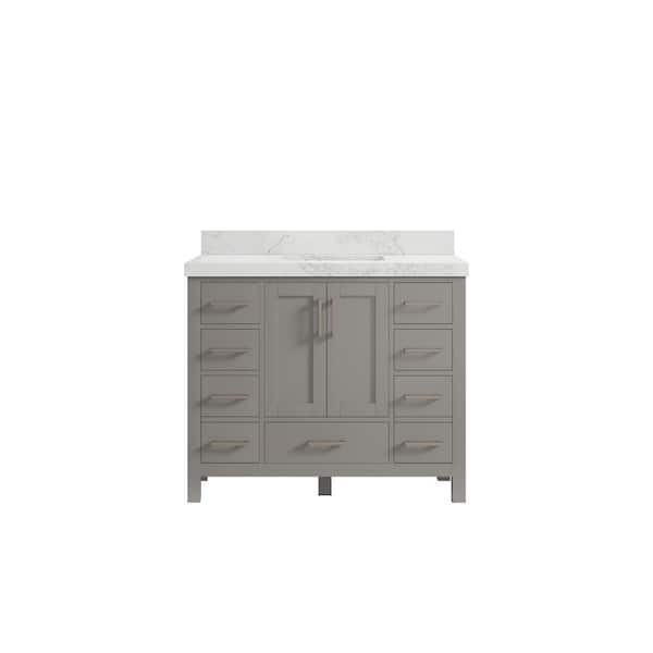 Willow Collections Malibu 42 in. W x 22 in. D x 36 in. H Bath Vanity in Gray with 2 in. Calacatta Nuvo Top