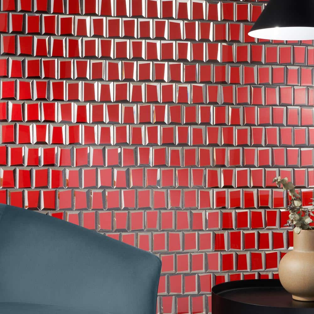 Kaur Red Polished Glass Mosaic Wall Tile