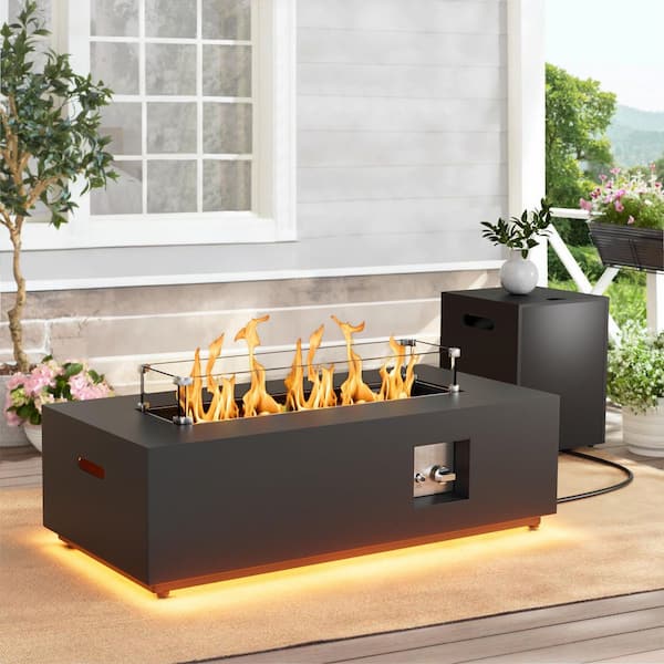 42 in. 50,000 BTU Outdoor Propane Fire Pit Table with Golden LED Light