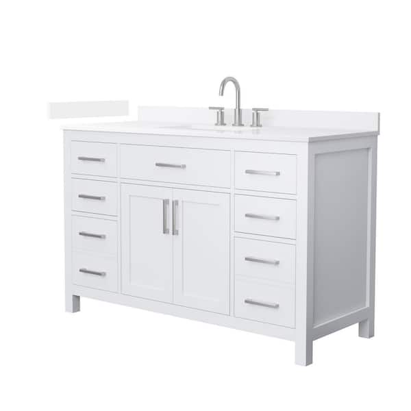 Beckett 54 in. Single Freestanding White Bath Vanity with White Quartz Top (Assembled)