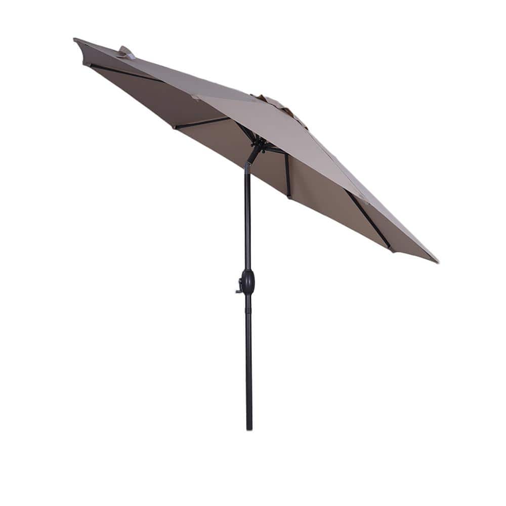 9 ft. Aluminum Market Outdoor Patio Umbrella in Tan with Crank Lift