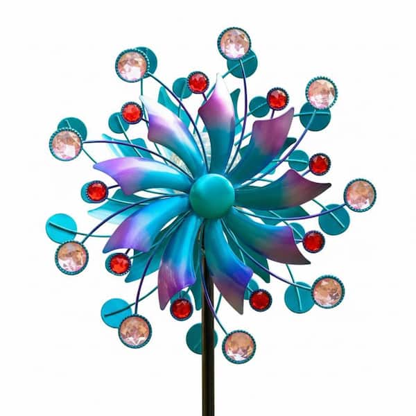 60.63 in. H Metal Wind Spinner Solar Powered Multi-Color LED Glass
