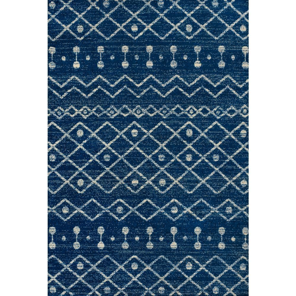 Navy and Cream Synthetic Rectangular 8' x 10' Area Rug