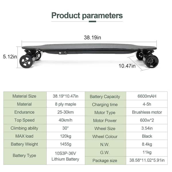 Monopoly Skim pen Willit 38.19 in. Electric Skateboard Longboard with dual hub motors  YJ-BFBS519S - The Home Depot