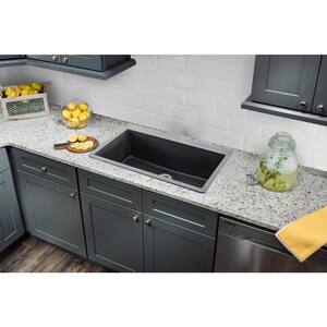 All-in-One Drop-In Quartz Composite 33 in. 3-Hole Single Bowl Kitchen Sink in Black with Faucet in Polished Chrome