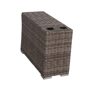 Modern Rectangular Aluminum Fully Assembled Outdoor Side Table with High-Density Polyethylene Hand-Woven Resin Wicker