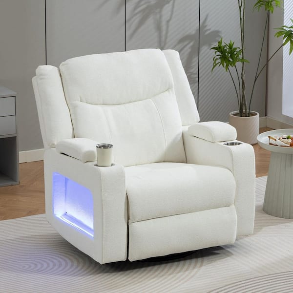 YOFE 25.2 in. Extra Wide Cream White Velvet Power Swivel Rocker