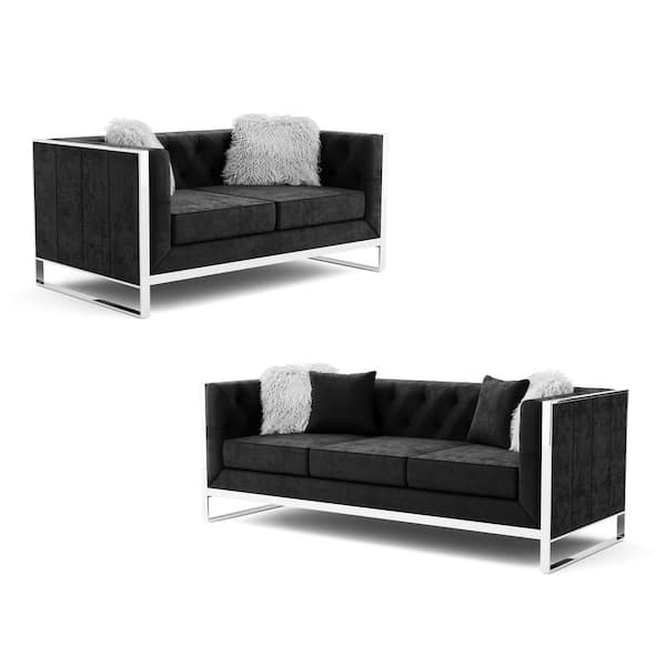 Furniture of America Jagoro 2-Piece Polyester Top Black Sofa Set