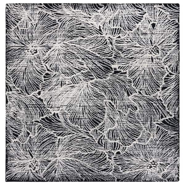 SAFAVIEH Ebony Black/Ivory 6 ft. x 6 ft. Floral Square Area Rug