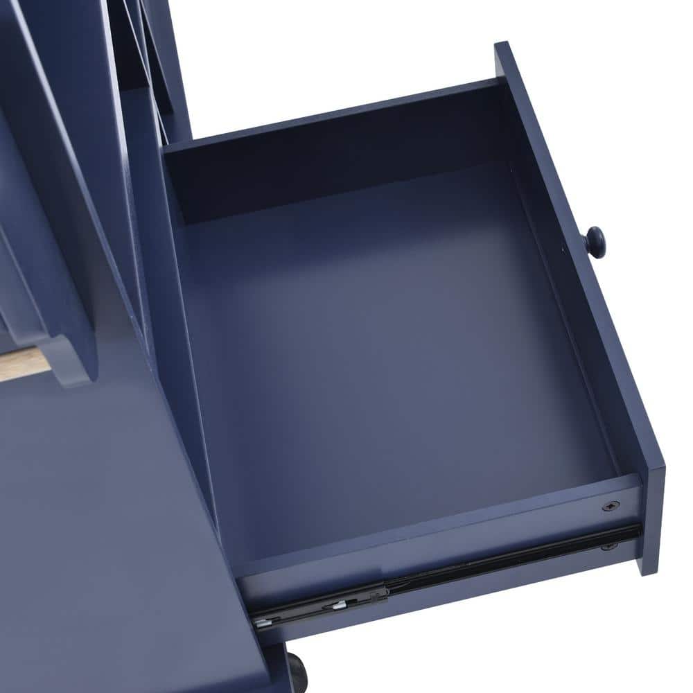 Dark Blue Wood Kitchen Cart with Spice Rack and Storage