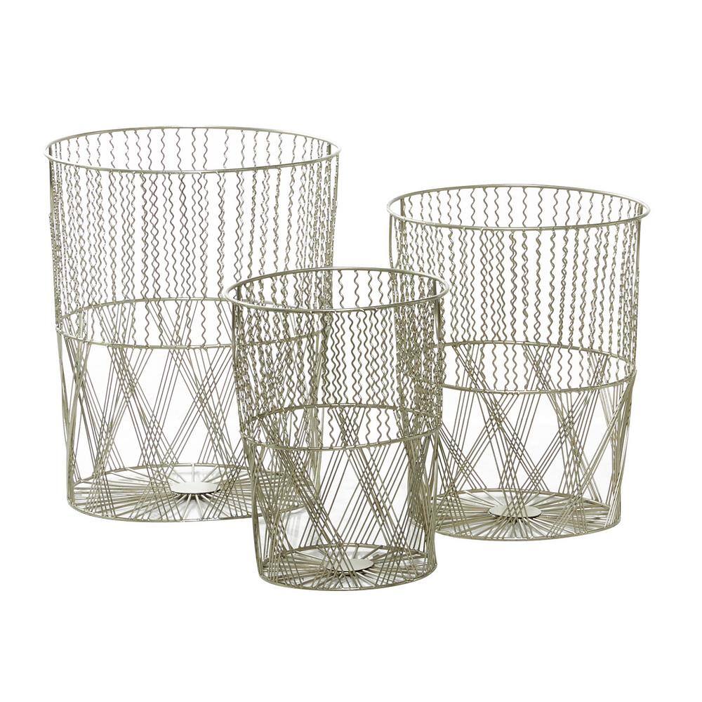 Silver Metal Contemporary Round Storage Baskets, Set of 3