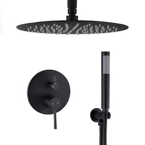 2-Spray Patterns with 1.8 GPM 10 in. Ceiling Mount Rain Dome Dual Shower Heads in Matte Black