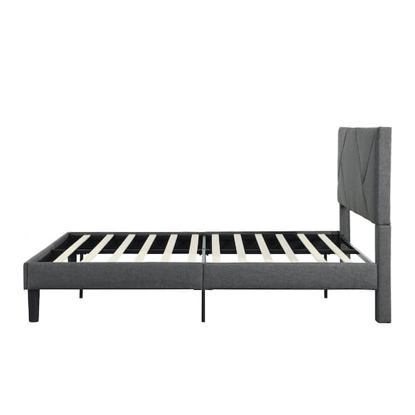 Upholstered Gray Queen Size Platform Bed with Headboard